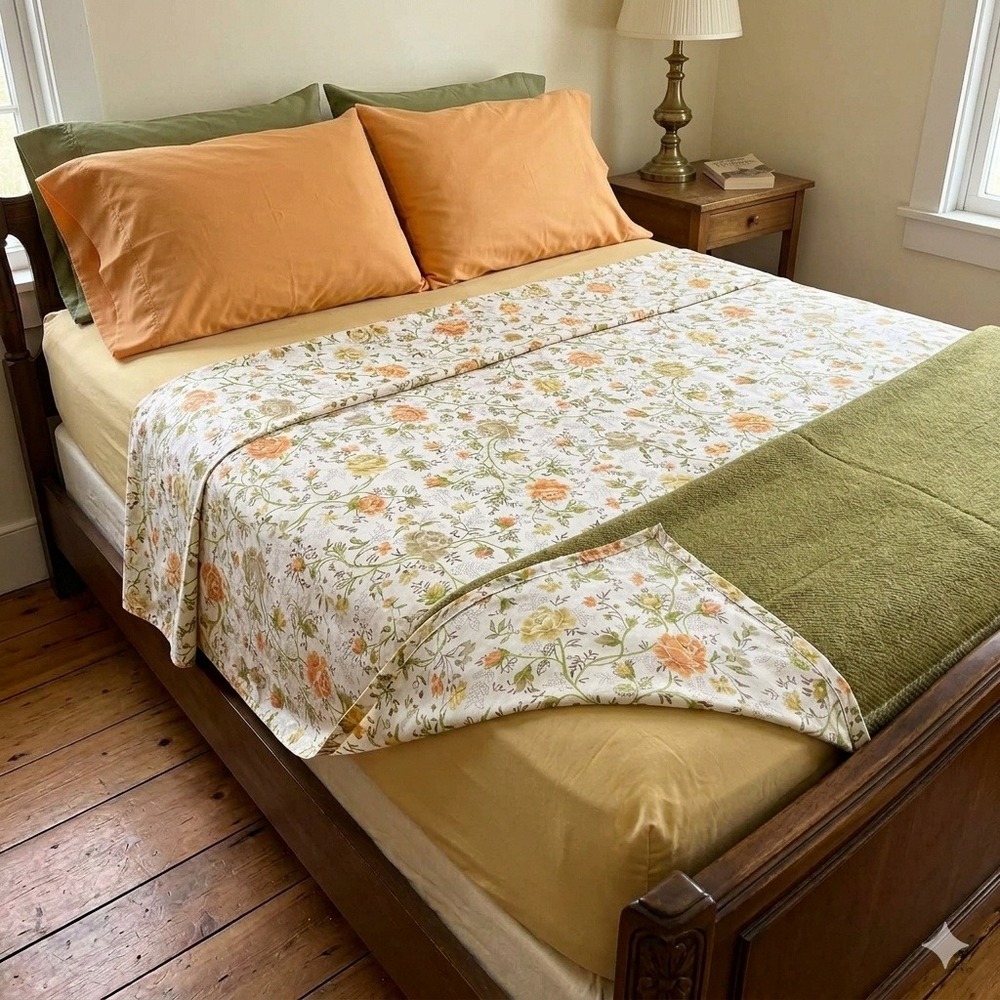 Vintage 70s JCPenney Juliet Floral Cottagecore Retro Queen Percale Flat Sheet